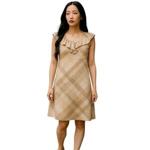 Merona Beige Plaid Sleeveless Ruffle Dress Size 2